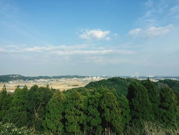 High angle view of trees against sky