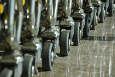 Push cart wheels in row tiled floor