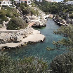 High angle view of river amidst rocks