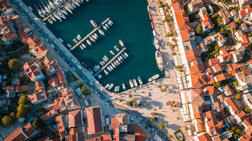 High angle view of buildings in city