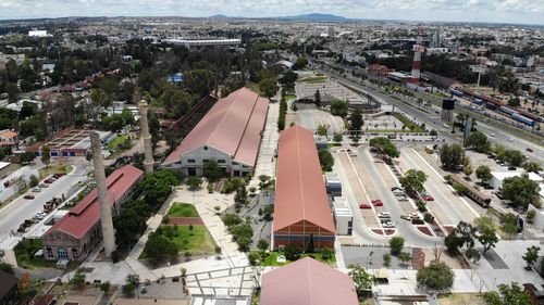 High angle view of buildings in city