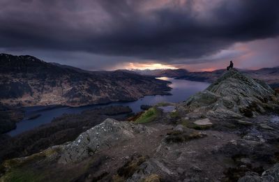 Scenic view of mountain against sky during sunset