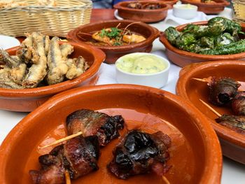 Close-up of meal served on table