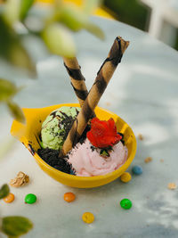 Close-up of food on table
