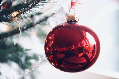 Close-up of christmas decoration hanging on tree