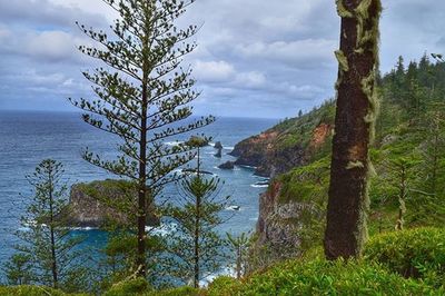 Scenic view of sea against cloudy sky