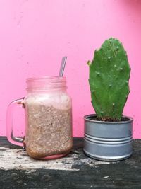 Close-up of pink jar