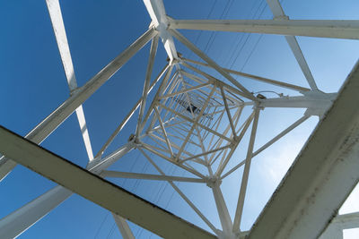 Low angle view of electricity pylon against sky