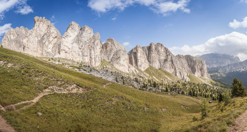 Panoramic view of landscape and mountains against sky