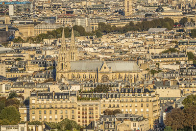 High angle view of buildings in city