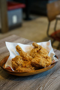 Close-up of food in plate on table