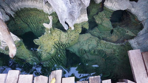 High angle view of rock formation in water