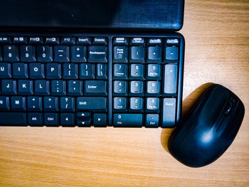 Directly above shot of computer keyboard with computer mouse