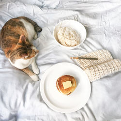 High angle view of breakfast on table