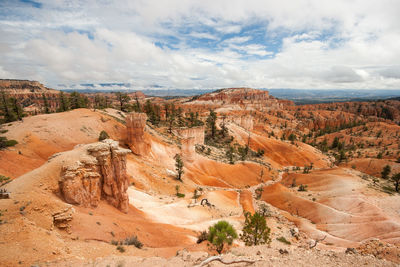 Scenic view of bryce canyon national park against cloudy sky