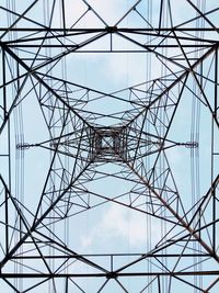 Low angle view of electricity pylon against sky