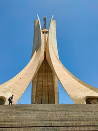 Low angle view of building against clear blue sky