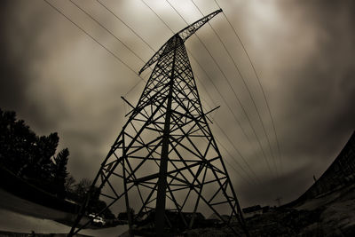 Low angle view of electricity pylon against sky