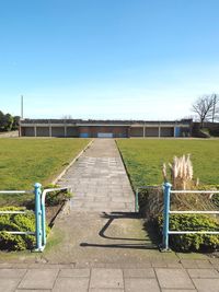 Scenic view of field against clear blue sky