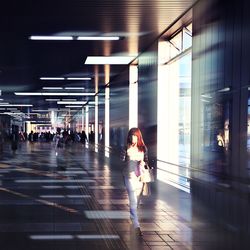 View of woman in subway