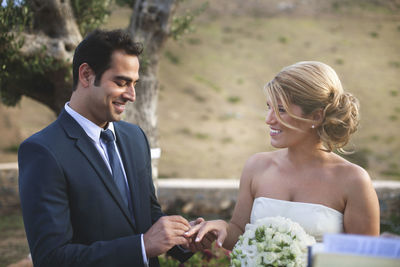 Epic loving moment of the groom and bride