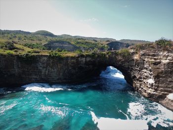 Scenic view of sea against clear sky