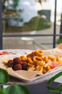 Close-up of food in plate on table