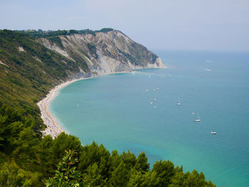 Scenic view of bay against clear sky