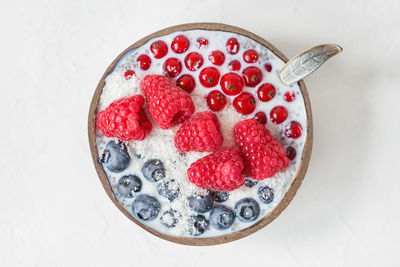 Chia seed pudding with different berries in a bowl