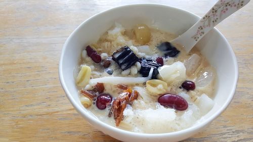 High angle view of breakfast served in bowl