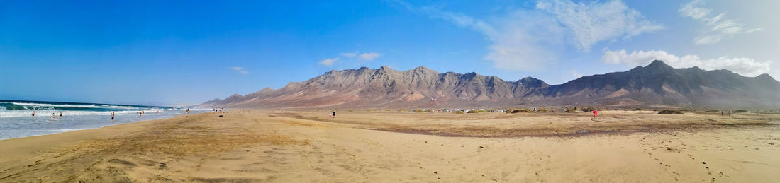 Panorama view of mountains photographed from cofete beach, jandia natural park fuerteventura spain