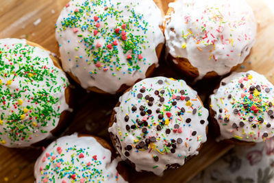 High angle view of dessert on table