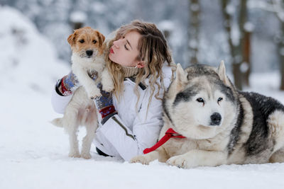 View of a dog on snow