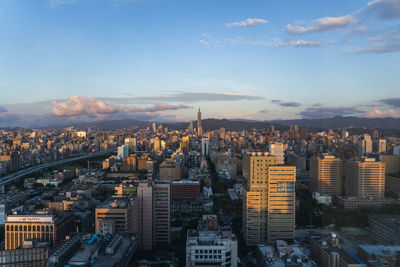 High angle view of buildings in city