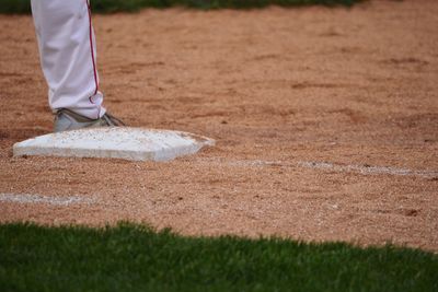 Low section of person standing on field