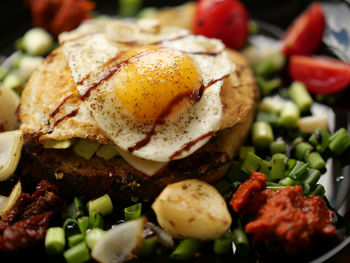 Close-up of breakfast served in plate