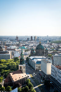 High angle view of buildings in city