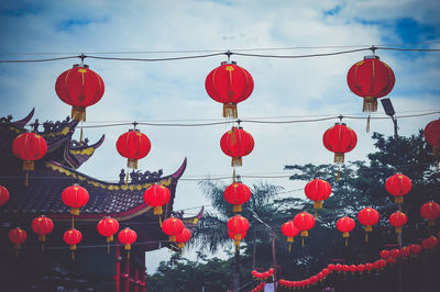 Low angle view of red lanterns