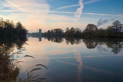 Scenic view of lake against sky during sunset