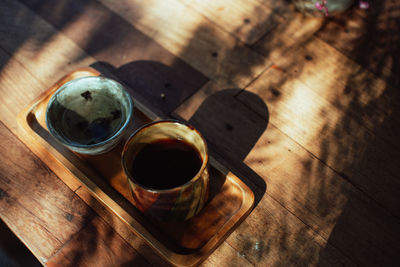 High angle view of tea cup on table