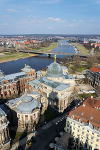 High angle view of buildings in city