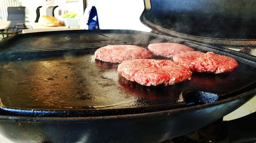 High angle view of meat in container