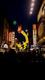 People on illuminated street at night