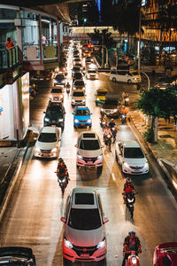 High angle view of traffic on road in city