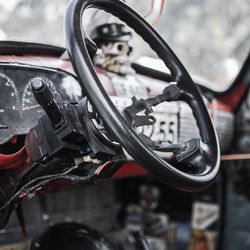 Close-up of car steering wheel