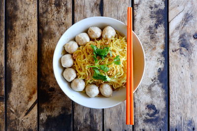 High angle view of food in bowl on table