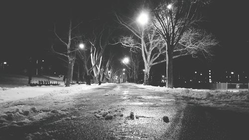 Illuminated street lights at night