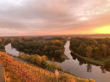 Scenic view of river against sky during sunset