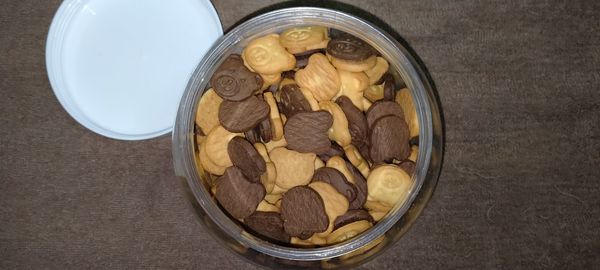 High angle view of chocolate in bowl