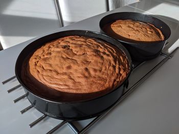 High angle view of dessert on table